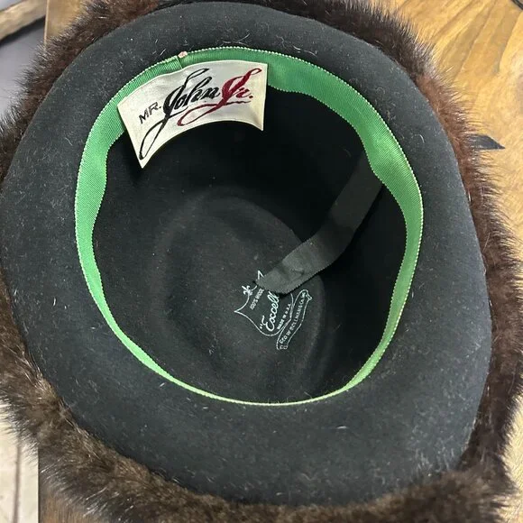 Vintage Western Style Black Hat W/Fur Trim Geo W. Bollman  display picture 3